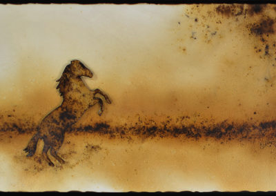Gunpowder art, horse and storm, Montana artist KJ Kahnle